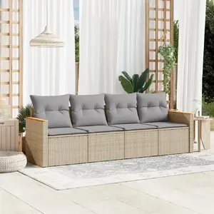 vidaXL Salon de jardin avec coussins 4pcs mélange beige résine tressée pas cher