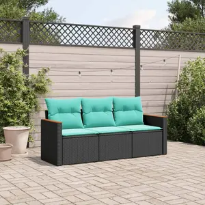 vidaXL Salon de jardin 3 pcs avec coussins noir résine tressée pas cher