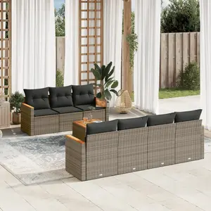 vidaXL Salon de jardin 8 pcs avec coussins gris résine tressée pas cher