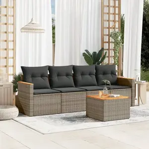 vidaXL Salon de jardin 5 pcs avec coussins gris résine tressée pas cher