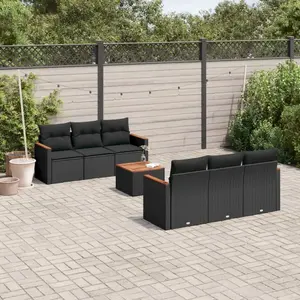 vidaXL Salon de jardin 7 pcs avec coussins noir résine tressée pas cher