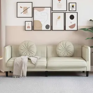 vidaXL Canapé avec coussins 3 places crème velours pas cher