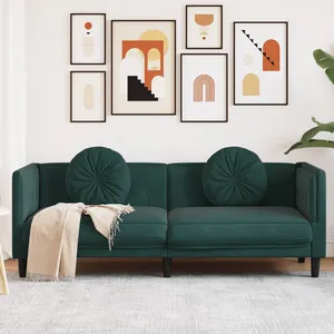 vidaXL Canapé avec coussins 3 places vert foncé velours pas cher