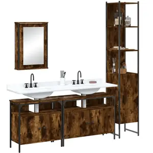 Comparateur de prix : vidaXL Ensemble de meubles de salle de bain 4 pcs Chêne fumé Bois