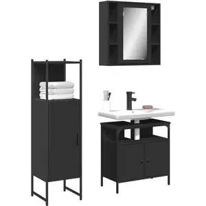 vidaXL Ensemble d'armoires salle de bain 3 pcs noir bois d'ingénierie pas cher