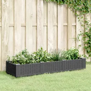 vidaXL Jardinière avec piquets noir 125x40x28,5 cm PP pas cher