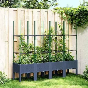 vidaXL Jardinière avec treillis gris 160x40x142,5 cm PP pas cher