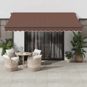 vidaXL Auvent manuel rétractable avec LED marron 400x350 cm pas cher