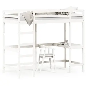 Comparateur de prix : Vidaxl - Lit superposé avec bureau blanc 90x190 cm bois de pin massif