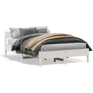 vidaXL Cadre de lit avec tête de lit blanc 120x190 cm bois pin massif pas cher