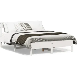 vidaXL Cadre de lit et tête de lit blanc 140x190 cm bois de pin massif pas cher