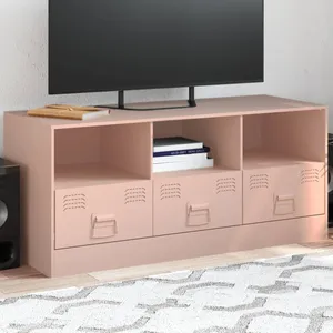 vidaXL Meuble TV rose 99x39x44 cm acier pas cher
