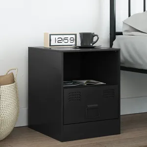 vidaXL Table de chevet noir 34,5x39x44 cm acier pas cher