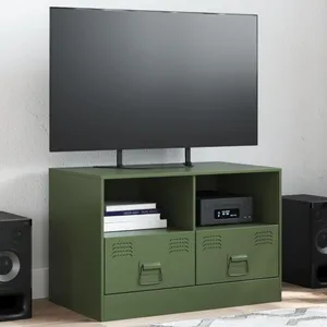 vidaXL Meuble TV vert olive 67x39x44 cm acier pas cher
