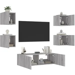 vidaXL Meuble TV muraux 5 pcs avec lumières LED sonoma gris pas cher