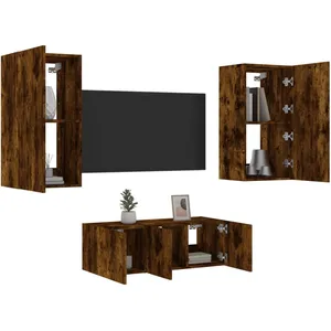vidaXL Unités murales TV avec LED 4 pcs chêne fumé bois d'ingénierie pas cher
