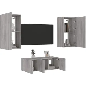 vidaXL Unités murales TV avec LED 4 pcs gris sonoma bois d'ingénierie pas cher