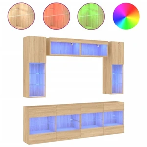 Comparateur de prix : vidaXL Ensemble de meubles TV muraux 6pcs et lumières LED chêne sonoma
