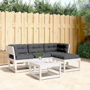 vidaXL Salon de jardin 4 pcs avec coussins blanc bois de pin massif pas cher