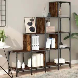 vidaXL Bibliothèque chêne fumé 122x30x132cm bois d'ingénierie et métal pas cher