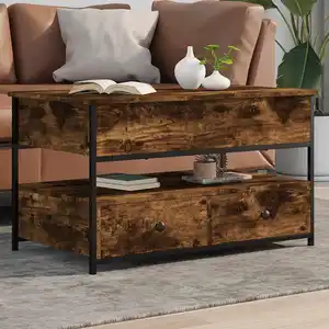 vidaXL Table basse chêne fumé 85x50x50 cm bois d'ingénierie et métal pas cher