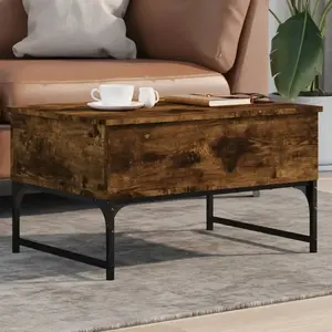 vidaXL Table basse chêne fumé 70x50x40 cm bois d'ingénierie et métal pas cher