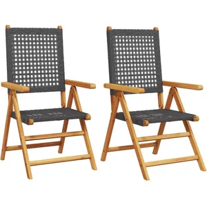 vidaXL Chaises de jardin lot de 2 noir bois massif d'acacia et rotin pas cher