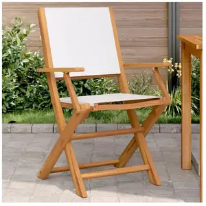 vidaXL Chaises de jardin lot de 2 blanc crème bois acacia massif tissu pas cher
