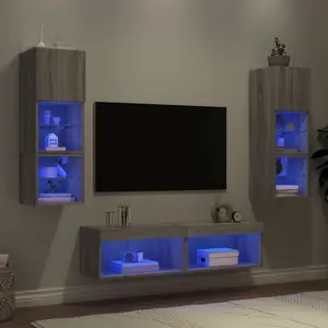 VIDAXL Unités murales TV avec LED 6 pcs gris sonoma bois d'ingénierie pas cher