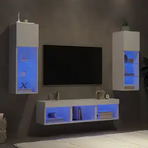 vidaXL Vidaxl Unités Murales Tv Avec Led 5 Pcs Blanc Bois D'ingénierie pas cher