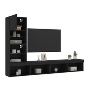 VIDAXL Unités Murales TV avec LED 4 pcs, Armoires de Télévision Suspendues, Meubles Télé Flottants, Moderne, Noir Bois d'Ingénierie