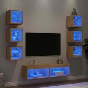 Comparateur de prix : Non communiqué vidaXL Unités murales TV avec LED 8 pcs chêne sonoma bois d'ingénierie