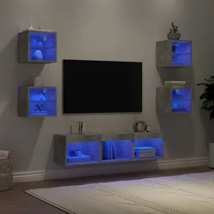 Comparateur de prix : vidaXL Unités murales TV avec LED 7 pcs gris béton bois d'ingénierie