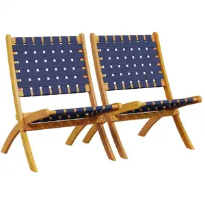 vidaXL Chaises de jardin pliantes lot de 2 bois d'acacia solide tissu pas cher