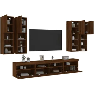 vidaXL Ensemble de meubles TV muraux 7pcs et lumières LED chêne marron pas cher
