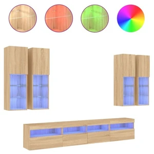 Comparateur de prix : vidaXL Ensemble de meubles TV muraux 7pcs et lumières LED chêne sonoma