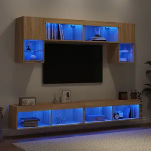 vidaXL Unités murales TV avec LED 6 pcs chêne sonoma bois d'ingénierie pas cher