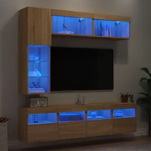 Comparateur de prix : vidaXL Ensemble de meubles TV muraux 7pcs et lumières LED chêne sonoma