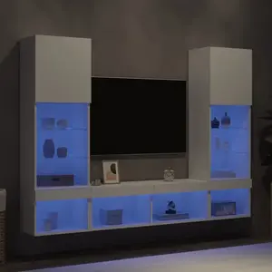 vidaXL Unités murales TV LED avec 5 meubles - Blanc
