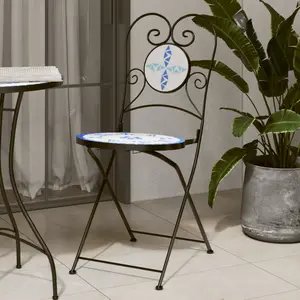 vidaXL Chaises de bistro pliables lot de 2 bleu et blanc céramique pas cher