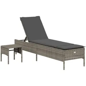 Comparateur de prix : vidaXL Chaise longue avec table et coussin gris résine tressée