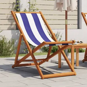 Comparateur de prix : vidaXL Chaise de plage pliable bleu et blanc bois d'eucalyptus/tissu