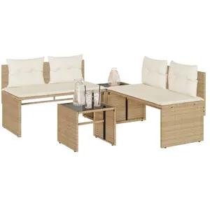 vidaXL Salon de jardin avec coussins 4 pcs beige résine tressée pas cher