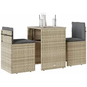 vidaXL Ensemble de bistro 3 pcs et coussins gris clair résine tressée pas cher