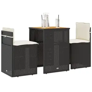 vidaXL Ensemble de bistro 3 pcs avec coussins noir résine tressée