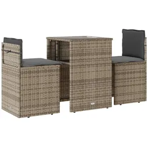 vidaXL Ensemble de bistro 3 pcs avec coussins beige résine tressée pas cher