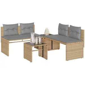 vidaXL Salon de jardin avec coussins 4 pcs beige résine tressée pas cher