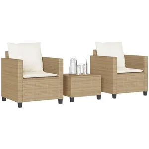 vidaXL Ensemble de bistro 3 pcs avec coussins beige résine tressée pas cher