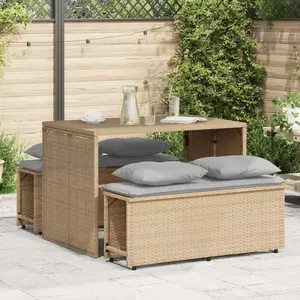 Comparateur de prix : vidaXL Ensemble à manger de jardin et coussins 3 pcs Beige poly rotin