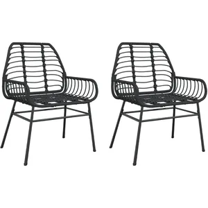 vidaXL Chaises de jardin 2 pcs Noir Résine tressée pas cher